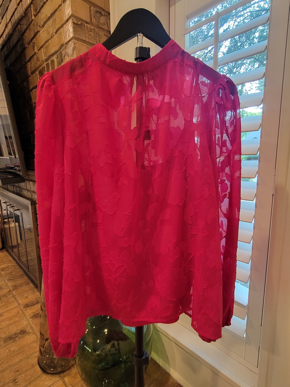 Flying Tomato Hot Pink Sheer Floral-Texture Blouse